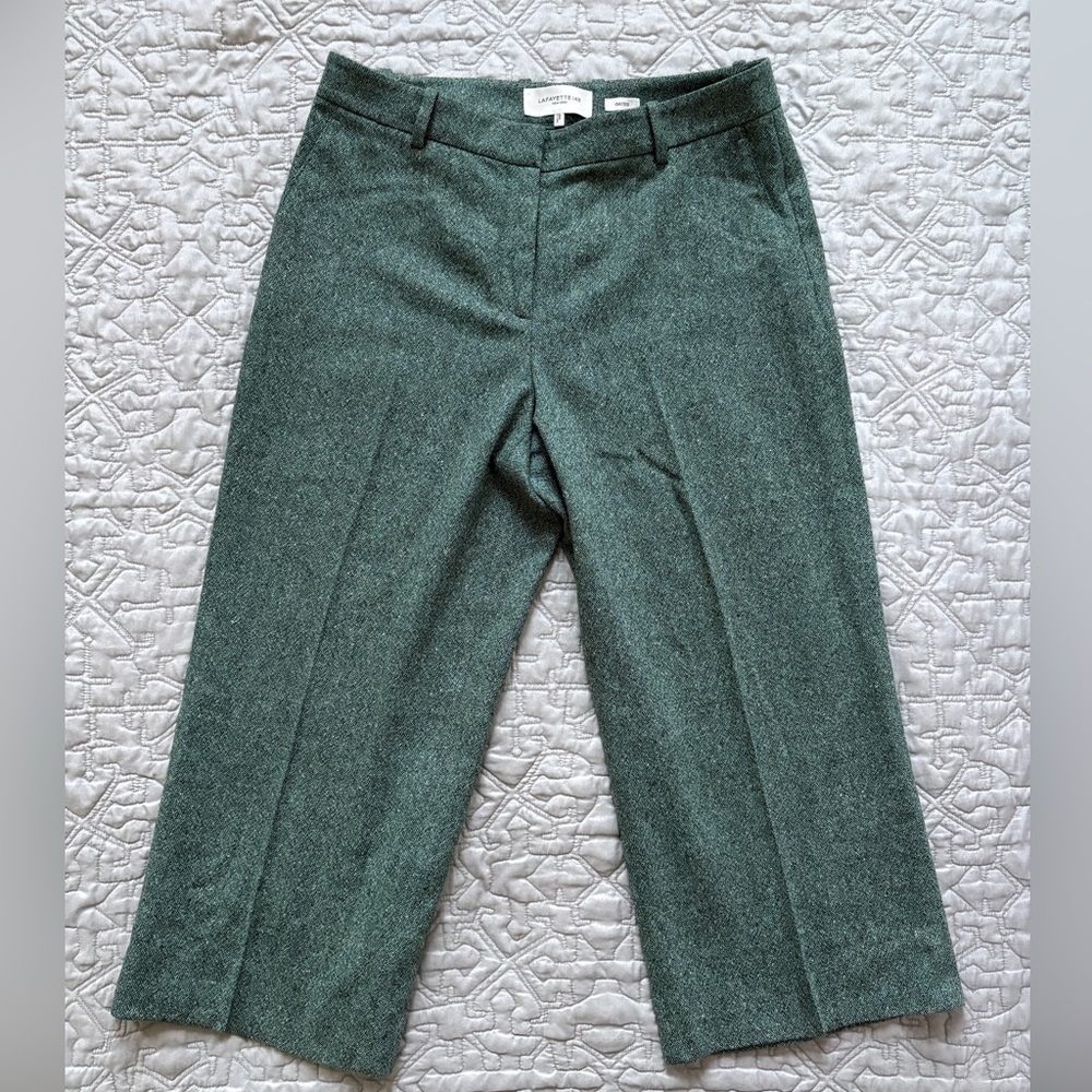 Lafayette 148 ‘Gates’ green cropped wool silk stretch blend trousers size 10